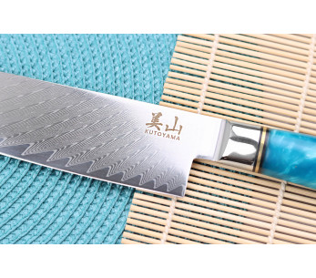17cm Kutoyama damascus santoku veitsi, jossa sininen hartsikahva 2