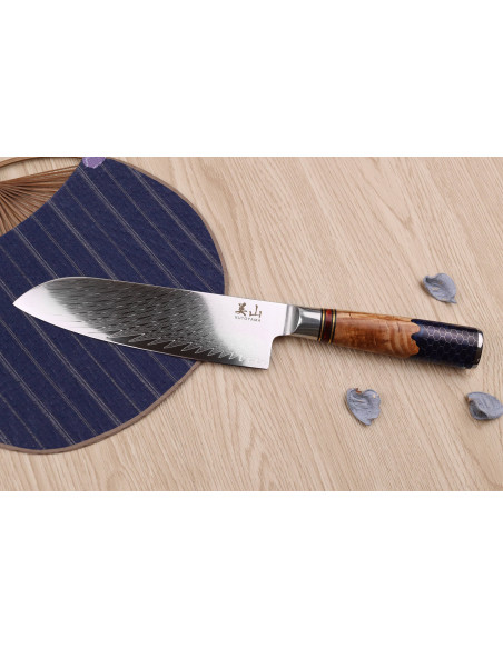 santokumesser 17cm Kutoyama Damast Griff mit Wabenmuster