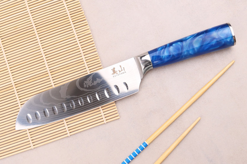 com convinhas faca santoku com convinhas 17 cm Kutoyama Blue Wave