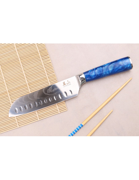 Kutoyama Blue Wave 17cm with granton edge santoku knife