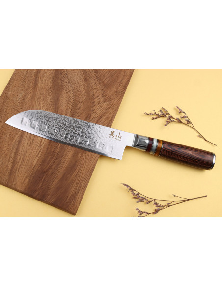 Kutoyama 17cm med granton edge santokukniv med pakkahandtag och akrylringar