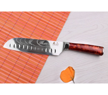 com convinhas faca santoku Kutoyama Red Flame 17cm 2