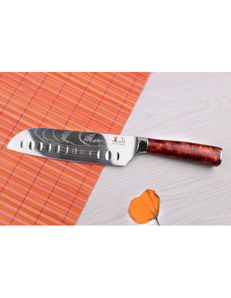 santokumesser mit Kullenschliff 17cm Kutoyama Red Flame