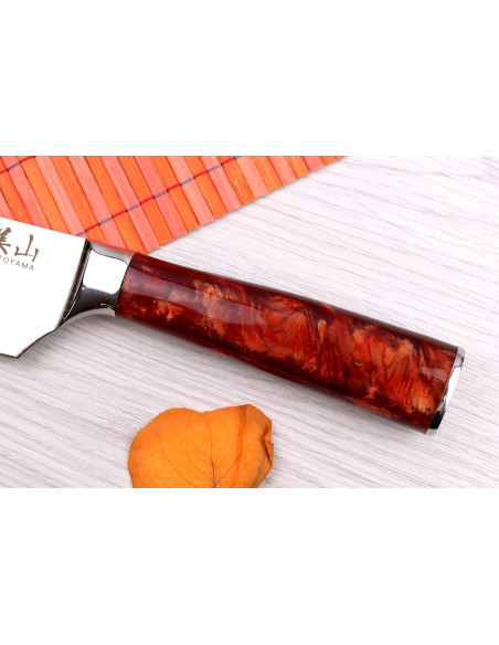 Kutoyama Red Flame 17cm santokuveitsi, jossa on Granton-reuna