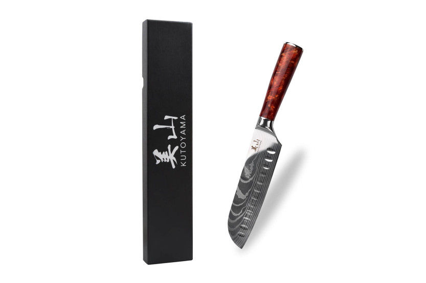 com convinhas faca santoku Kutoyama Red Flame 17cm