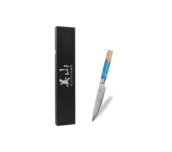 cuchillo universal Kutoyama Damasco 12cm con mango de resina azul