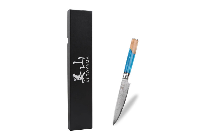 12 cm Kutoyama damaskus universalkniv med blåt resinhåndtag