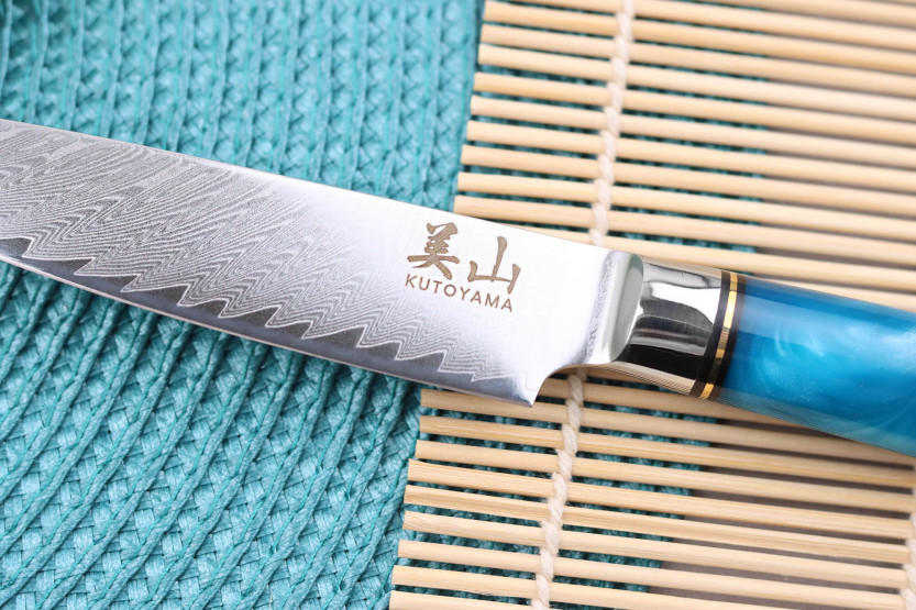 Universalmesser 12cm Kutoyama Damast Griff Harz blau