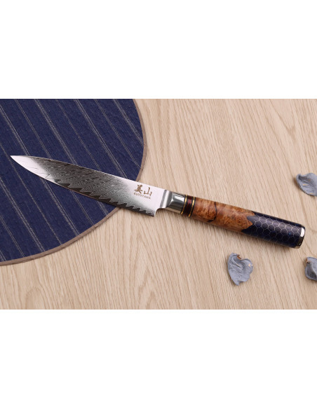 cuchillo universal Kutoyama Damasco 13cm con mango nido de abeja
