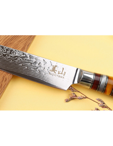 13 cm Kutoyama damaskus universalkniv med pakkahåndtak og akrylringer