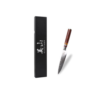 13cm Kutoyama damascus Universal veitsi pakka kahvalla ja akryyli renkailla.