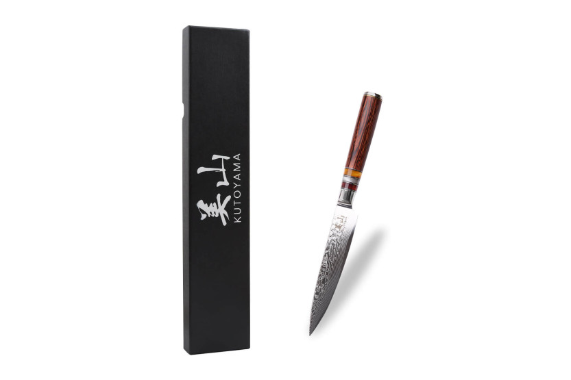 13cm Kutoyama damascus Universal veitsi pakka kahvalla ja akryyli renkailla.
