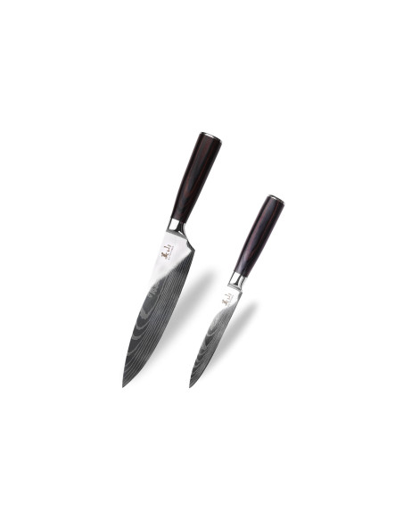 Sett med 2 Kutoyama Black Pakka kokkekniver + universalkniver