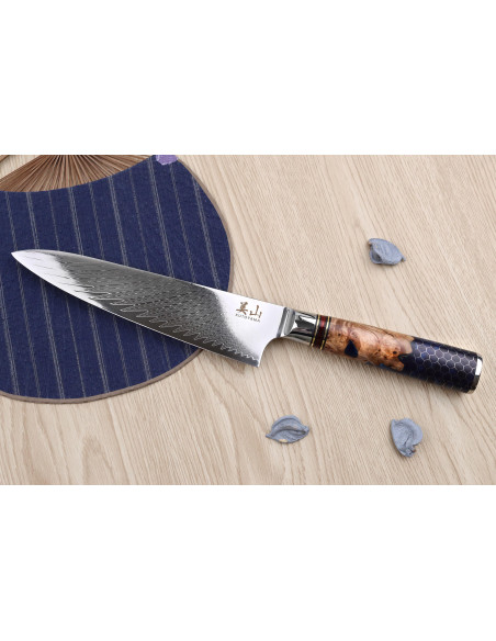 Set of 2 Kutoyama Damascus honeycomb Chef + Paring knives