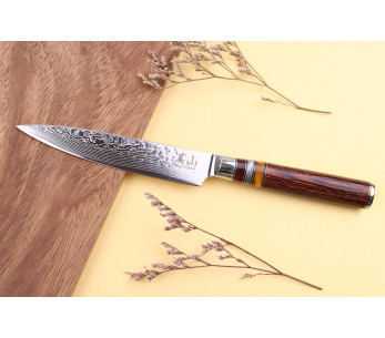 Set med 2 Kutoyama Damaskusknivar med pakkahandtag och akrylringar kock + universal 2