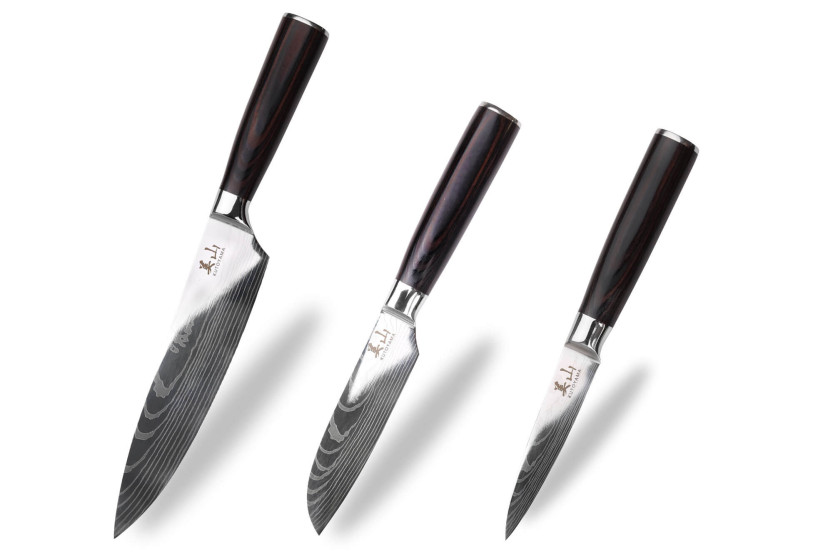 Kutoyama Black Pakka Officemesser 3er-Set + kleines Santoku + Koch
