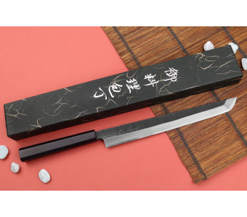 Hatsukokoro Shirasagi 27cm sakimaru japanese handmade knife with ebony handle 2
