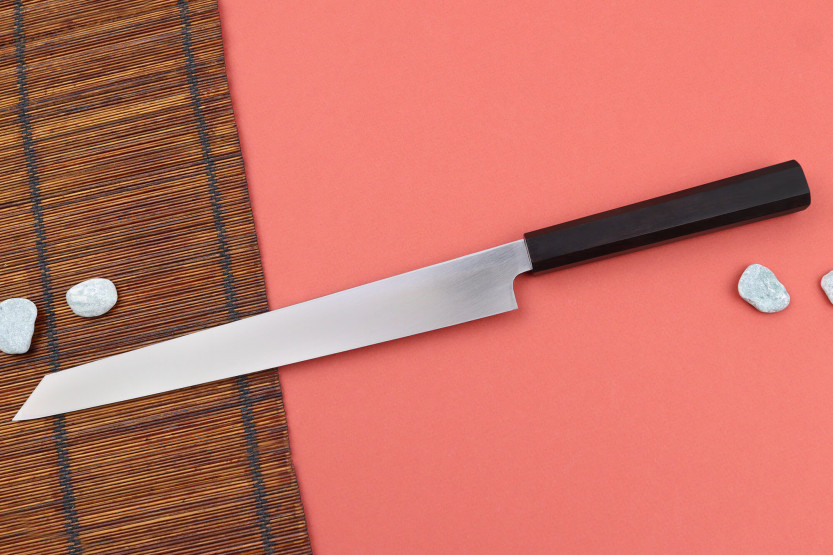 Kanagiba kiritsuke 27cm Hatsukokoro Shirasagi ebbenhouten handvat japans handgemaakt mes