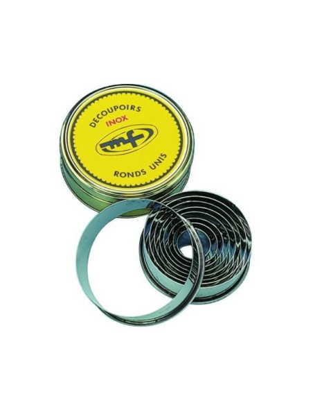 Caixa de 9 cortadores redondos lisos em aço inoxidável, 3 a 11 cm