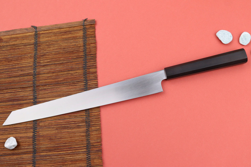 Hatsukokoro kiritsuke 30cm yanagiba veitsi Shirasagi eebenpuu kahva japanilainen käsityöläinen