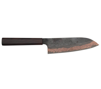 18cm Hatsukokoro Yorokobi Kurouchi Damaskus santokukniv, japansk handgjord