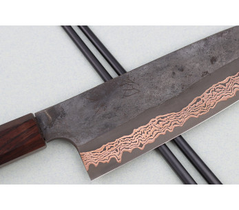 18cm Hatsukokoro Yorokobi Kurouchi Damascus santoku veitsi, japanilainen käsintehty 2