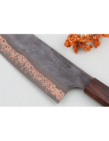 18cm Hatsukokoro Yorokobi Kurouchi Damascus santoku veitsi, japanilainen käsintehty