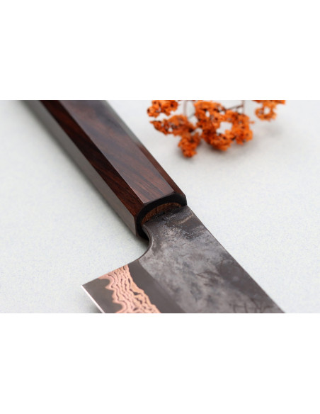 18cm Hatsukokoro Yorokobi Kurouchi Damascus santoku veitsi, japanilainen käsintehty