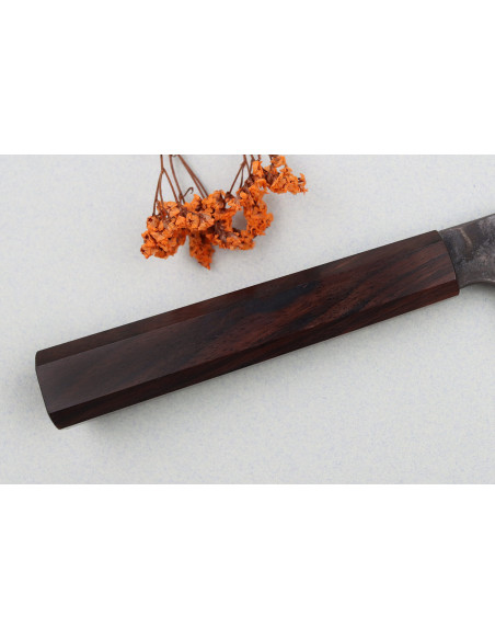 18cm Hatsukokoro Yorokobi Kurouchi Damascus santoku knife, japanese handmade