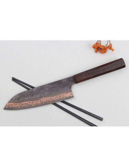 18cm Hatsukokoro Yorokobi Kurouchi Damascus santoku knife, japanese handmade