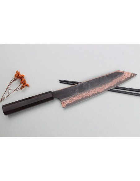 Hatsukokoro Yorokobi Kurouchi Coltello kiritsuke in damasco, 24 cm fatto a mano in Giappone