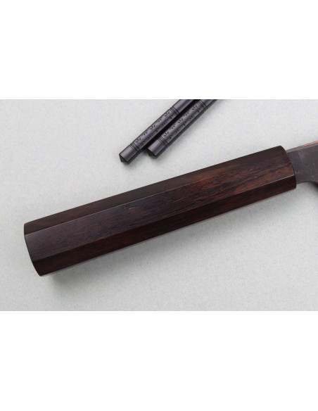 Hatsukokoro Yorokobi Kurouchi Damascus kiritsuke mes 24cm japans handgemaakt