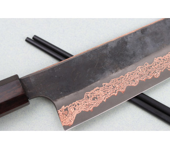 Hatsukokoro Yorokobi Kurouchi Damaskus kiritsuke kniv 24cm japansk handgjord 2