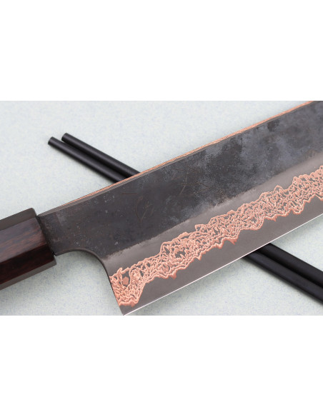Hatsukokoro Yorokobi Kurouchi Damaskus kiritsuke kniv 24cm japansk håndlaget