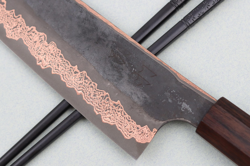 Hatsukokoro Yorokobi Kurouchi Damascus kiritsuke knife 24cm japanese handmade