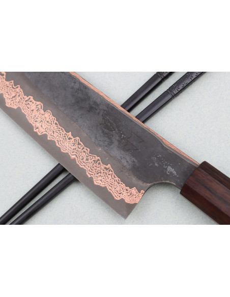 Hatsukokoro Yorokobi Kurouchi Damaskus kiritsuke kniv 24cm japansk håndlaget