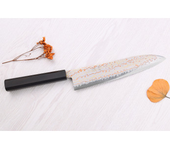 Hatsukokoro Hayabusa Rainbow Damascus 21 cm, coltello da chef giapponese 2