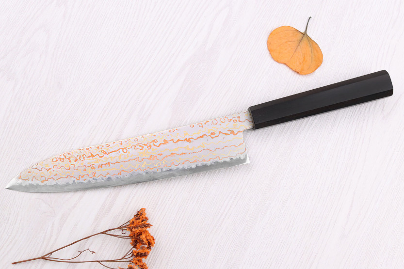 Hatsukokoro Hayabusa Rainbow Damascus 21cm japanilainen kokkiveitsi ' s veitsi