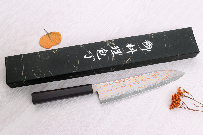Hatsukokoro Hayabusa Regenboog Damascus 21cm Japans koksmes