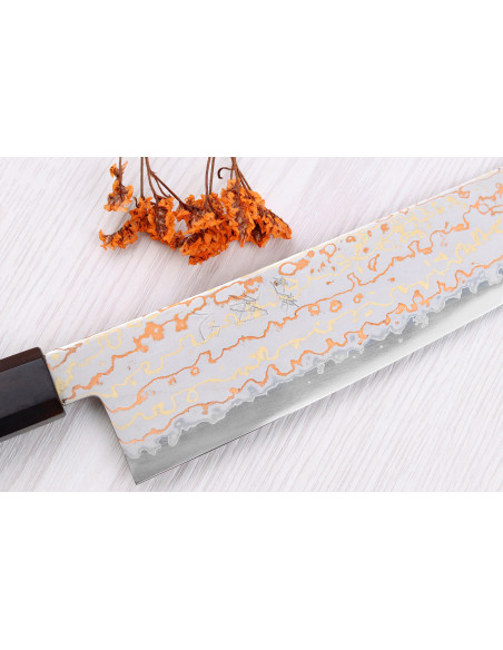 Faca de chef japonesa Hatsukokoro Hayabusa Rainbow Damascus 21cm