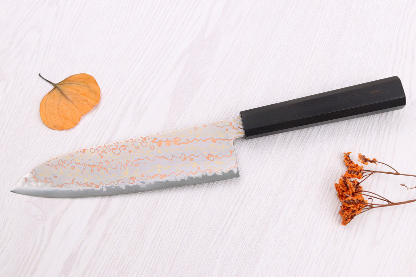 Hatsukokoro Hayabusa Rainbow Damascus 18cm Japanese santoku knife