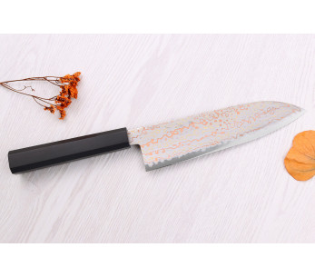 18 cm Hatsukokoro Hayabusa Rainbow Damascus coltello santoku giapponese fatto a mano 2