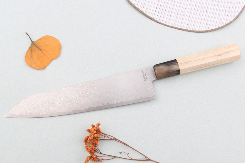 21cm Toshitaka Suminagashi SG2 Damasco cuchillo kiritsuke, japonés hecho a mano
