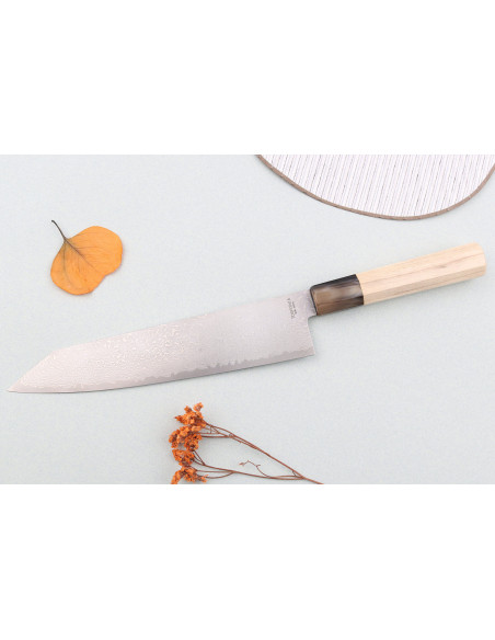 21cm Toshitaka Suminagashi SG2 Damasco cuchillo kiritsuke, japonés hecho a mano