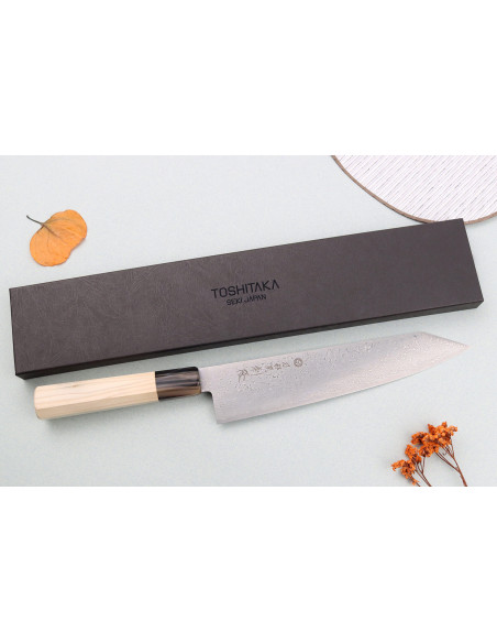 Toshitaka Suminagashi SG2 Damaskus kiritsuke 21cm japansk handgjord kniv