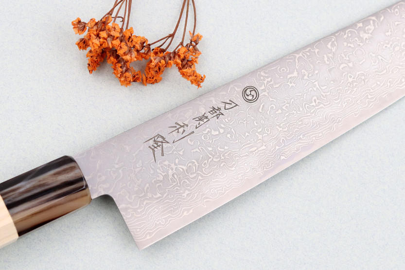 Faca Toshitaka Suminagashi SG2 Damascus kiritsuke de 21 cm, feita à mão no Japão