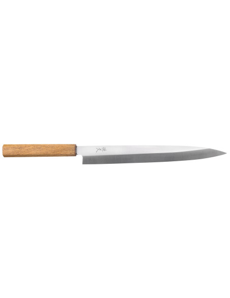 Faca yanagiba artesanal japonesa Tsunehisa AUS-8 de 27 cm com cabo de carvalho