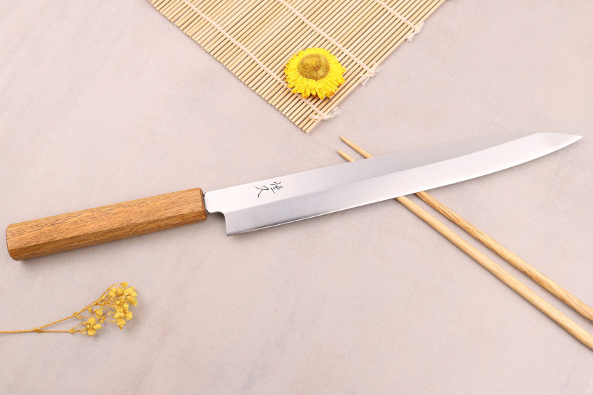 Tsunehisa AUS-8 27cm Japanese craft yanagiba knife with oak handle