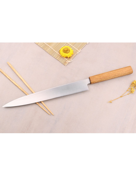 Tsunehisa AUS-8 27cm Japanese craft yanagiba knife with oak handle