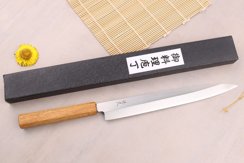 Tsunehisa AUS-8 27cm Japanese craft yanagiba knife with oak handle